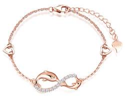 INFINIONLY Damen Armbänder, 925 Sterling silber Armband, Unendlichkeits symbol armbänder mit Delfin, dekoriert mit diamanten, herz oder sternen, Roségold, Intarsien Zirkon, Tierelement Armband von INFINIONLY