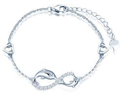 INFINIONLY Damen Armbänder, 925 Sterling silber Armband, Unendlichkeits symbol armbänder mit Delfin, dekoriert mit diamanten, herz oder sternen, Silber, Intarsien Zirkon, Tierelement Armband von INFINIONLY