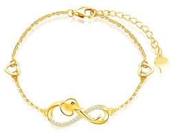 INFINIONLY Damen Armbänder, 925 Sterling silber Armband, Unendlichkeits symbol armbänder mit Elefant, dekoriert mit diamanten, herz oder sternen, Gold, Intarsien Zirkon, Tierelement Armband von INFINIONLY