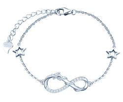 INFINIONLY Damen Armbänder, 925 Sterling silber Armband, Unendlichkeits symbol armbänder mit Glücklicher Drache, dekoriert mit diamanten, herz oder sternen, Silber, Intarsien Zirkon, Tierarmband von INFINIONLY