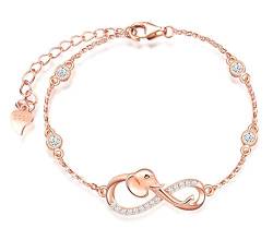 INFINIONLY Damen Mädchen 925 Sterling silber Armbänder, Halskette Ohrringe und Armband Schmuck Set, elefant und Unendlichkeitssymbol Armbänder, roségold, Intarsien Zirkon von INFINIONLY