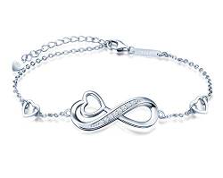 INFINIONLY Damen Mädchen 925 Sterling silber Armbänder, Unendlichkeits symbol und Herz element Armreif, Intarsien Zirkon, Silber, Geburtstag Weihnachten Valentinstag und Muttertag Geschenk von INFINIONLY