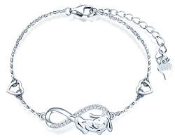 INFINIONLY Damen Mädchen Niedliches Welpen Armbänder 925 Silber Schmuck mit Zirkonia Fashion Unendlichkeits Symbol Armband, Silber von INFINIONLY