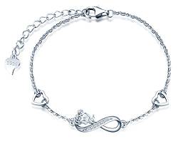 INFINIONLY Damen Mädchen Armbänder, 925 silber armband, Unendlichkeitssymbol armband, unendlichkeitssymbol armbänder eingelegter rosenstrauß, intarsien zirkon, silber von INFINIONLY