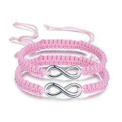 INFINIONLY Damen Mädchen geflochtenes Armband, Edelstahl Unendlichkeit Symbol Armkettchen, rosa, Handgefertigt Armschmuck Verstellbar 17-28CM (Insgesamt Zwei) von INFINIONLY