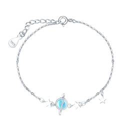 INFINIONLY Damen Silber Armband Kreatives Mondstein Planet Armbänder Elegante 925 Silber Verstellbares Ankerkette Mädchen Sterne Armband von INFINIONLY