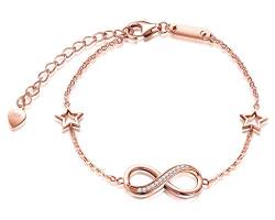 INFINIONLY Fashion Unendlichkeit Symbol Damen Mädchen Armband, 925 Sterling Silber zirkonia Armkette, Verstellbar Sterne Armband, Rosegold, Weihnachten Geburtstag geschenk von INFINIONLY