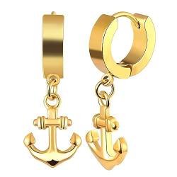 INFINIONLY Herren Edelstahl Anker Ohrringe Damen Ohrstecker Mode Kreative Edelstahl Anker Creolen Ohrhänger, Gold von INFINIONLY