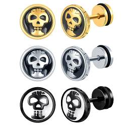 INFINIONLY Herren Edelstahl Ohrringe Damen Runde Totenkopf Ohrstecker Mode Kreative Edelstahl Ohrstecker Halloween Ohrringe, 3 Paar von INFINIONLY