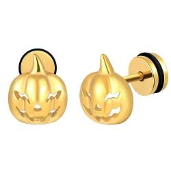 INFINIONLY Herren Edelstahl Ohrringe Damen Skelett Ohrstecker Mode Kreative Edelstahl Kürbis Ohrstecker Schraub-Ohrstöpsel Halloween Ohrringe, Gold von INFINIONLY