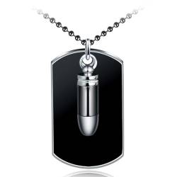 INFINIONLY Herren Edelstahl Schwarz Dog Tag Halsketten Kreativer Bullet Anhänger für Jungen Vintage Medaillen Kette für Jugendlich von INFINIONLY