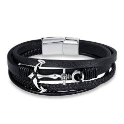 INFINIONLY Herren Mehrschichtiges Geflochtenes Leder Armband Fashion Edelstahl Anker Armbänder für Jungen mit Edelstahl Schnalle von INFINIONLY