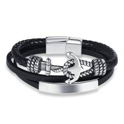 INFINIONLY Herren Mehrschichtiges Geflochtenes Leder Armband Fashion Edelstahl Anker Armbänder für Jungen mit Edelstahl Schnalle von INFINIONLY