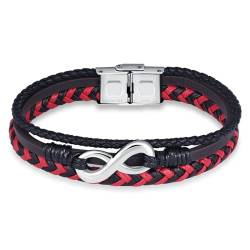 INFINIONLY Herren Mehrschichtiges Geflochtenes Leder Armband Fashion Edelstahl Armbänder mit Unendlichkeitssymbol für Jungen mit Edelstahl Schnalle von INFINIONLY