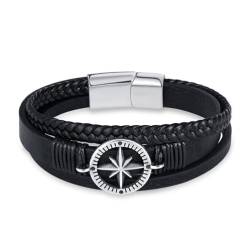 INFINIONLY Herren Mehrschichtiges Geflochtenes Leder Armband Kreative Edelstahl Armbänder mit Stern für Jungen mit Edelstahl Schnalle von INFINIONLY