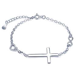 INFINIONLY Klassisch Kreuz Unendlichkeit Symbol Armband, 925 Sterling Silber Armkette, Verstellbar Herz-Armband, Silber, Weihnachten Geburtstag geschenk von INFINIONLY