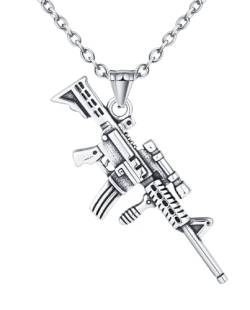 INFINIONLY Kreative Herren Edelstahl Halskette Personalisierter Hip Hop Rock Style Ketten mit Anhänger mit 55CM Kette Fashion Teenager Dekoration Gewehr-Modell Anhänger 4X6,7cm von INFINIONLY