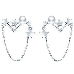 INFINIONLY Kreative Stern Perlen Ohrringe, 925 Sterling Silber Ohrringe für Damen Mädchen, Zarte Stern mit Zirkonia Ohrstecker, Hypoallergen Ohrschmuck von INFINIONLY