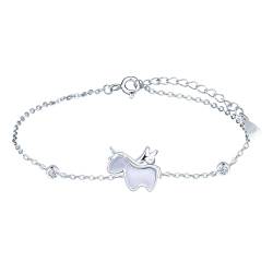 INFINIONLY Mode Damen Silber Armband 925 Silber Niedliches Einhorn mit Perlmutter Armbänder Elegante Doppelte Verstellbares Ankerkette Mädchen Zirkonia Armband von INFINIONLY