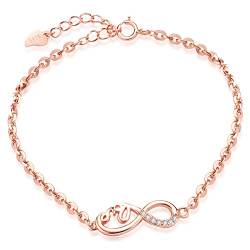 Unendlichkeit Zeichen Damen Armband, 925 Sterling Silber Klassisch LOVE Armband Intarsien Zirkonia, Armkette Verstellbar Charm Armkettchen Armreif, Rosegold von INFINIONLY