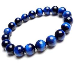 INFINITY GEMS Natürliches, blaues Tigerauge-Edelsteinarmband in AAA-Farbe, dehnbar | 7–7,5 Zoll lang | Unisex-Armband | 4 mm Armband mit runden Perlen | Männer/Frauen von INFINITY GEMS