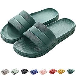 Herren Damen Badelatschen Streifen Hausschuhe Indoor-Haus Anti-Rutsch Dusche Badeschuhe Badeschlappen Rutschfest Pantoffeln Home Slippers Damen Plastik Schuhe Sandaeln Gr. 38/39 EU Dunkelgrün von INFLATION