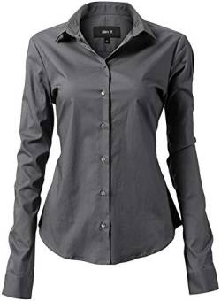 INFLATION Damen Hemd mit Knöpfen Bluse Langarmshirt Figurbetonte Hemdbluse Business Oberteil Arbeithemden Grau 39/8 von INFLATION