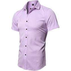 INFLATION Herren Hemd aus Bambusfaser umweltfreudlich Elastisch Slim Fit für Freizeit Business Hochzeit Reine Farbe Hemd Kurzarm Herren-Hemd Hellviolett DE 2XL (Etikette 44) von INFLATION