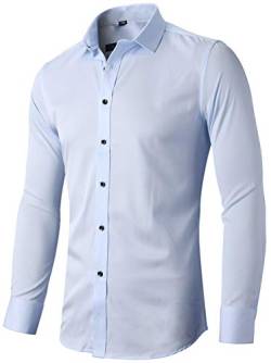 INFLATION Herren Hemd aus Bambusfaser umweltfreudlich Elastisch Slim Fit für Freizeit Business Hochzeit Reine Farbe Hemd Langarm,DE XS (Etikette 39),Hellblau von INFLATION