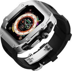 INFRI Edelstahl-Uhrengehäuse, Gummiband, für Apple Watch 49 mm Ersatz, RM-Metall-Watych-Gehäuse, Sportband-Modifikationsset, für iWatch Ultra 8 Upgrade-Zubehör (Farbe: K, Größe: für 49 mm) von INFRI