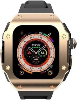 INFRI Edelstahl-Uhrengehäuse, Gummiband, für Apple Watch Serie 9, 8, 7, 6, 5, 4 SE, Ersatz-Uhrengehäuse, Verschluss, Mod-Kit, für iWatch Serie 45 mm, 44 mm Zubehör (Farbe: B, Größe: 49 mm) von INFRI