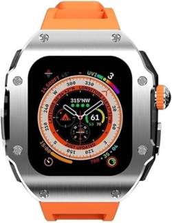 INFRI Edelstahl-Uhrengehäuse, Gummiband, für Apple Watch Serie 9, 8, 7, 6, 5, 4 SE, Ersatz-Uhrengehäuse, Verschluss, Mod-Kit, für iWatch Serie 45 mm, 44 mm Zubehör (Farbe: L, Größe: 49 mm) von INFRI