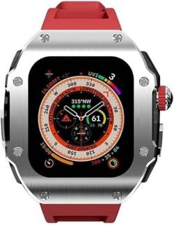 INFRI Edelstahl-Uhrengehäuse, Gummiband, für Apple Watch Serie 9, 8, 7, 6, 5, 4 SE, Ersatz-Uhrengehäuse, Verschluss, Mod-Kit, für iWatch Serie 45 mm, 44 mm Zubehör (Farbe: M, Größe: 49 mm) von INFRI
