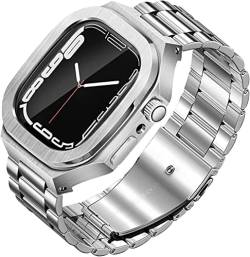 INFRI Einteiliges Uhrenarmband und Uhrengehäuse aus Edelstahl, kompatibel mit Apple Watch 8, 7, 45 mm, Metalllünette, Bumper-Gehäuse, Modifikationsset, für iWatch Serie SE 6, 5, 4, 44 mm, For 49MM, von INFRI