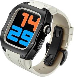 INFRI Titan-Uhrengehäuse, Gummiband, Mod-Kit, für Apple Watch 45 mm, 44 mm, Herren-RM-Metall-Lünette, Sportarmband, für iWatch Serie 8/7/6/5/4/SE, Ersatzzubehör (Farbe: G, Größe: 44 mm) von INFRI