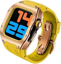 INFRI Titan-Uhrengehäuse, Gummiband, Mod-Kit, für Apple Watch 45 mm, 44 mm, Herren-RM-Metall-Lünette, Sportarmband, für iWatch Serie 8/7/6/5/4/SE, Ersatzzubehör (Farbe: P, Größe: 45 mm) von INFRI