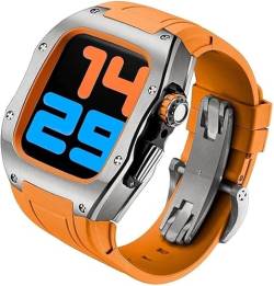 INFRI Titan-Uhrengehäuse, Gummiband, Mod-Kit, für Apple Watch 45 mm, 44 mm, Herren-RM-Metall-Lünette, Sportarmband, für iWatch Serie 8/7/6/5/4/SE, Ersatzzubehör (Farbe: U, Größe: 45 mm) von INFRI