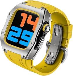 INFRI Titan-Uhrengehäuse, Gummiband, Mod-Kit, für Apple Watch 45 mm, 44 mm, Herren-RM-Metall-Lünette, Sportarmband, für iWatch Serie 8/7/6/5/4/SE, Ersatzzubehör (Farbe: X, Größe: 45 mm) von INFRI