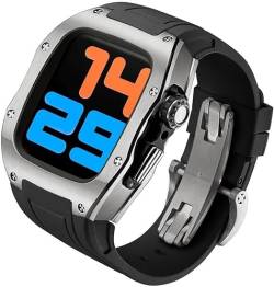 INFRI Titan-Uhrengehäuse, Gummiband, Mod-Kit, für Apple Watch 45 mm, 44 mm, Herren-RM-Metall-Uhrenlünette, Sportarmband, für iWatch Serie 8/7/6/5/4/SE, Ersatzzubehör, 44mm, Achat von INFRI