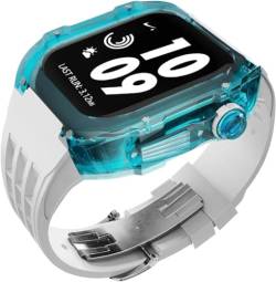 INFRI Transparentes Gummi-Armband mit Verschluss, 44 mm, 45 mm, Hart-PC-Uhrengehäuse, Fluorelastomer-Band, Mod-Kit, für Apple Watch 8, 7, 6, 5, 4, SE-Serie, Ersatzzubehör, 44mm, Achat von INFRI