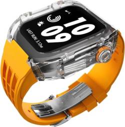 INFRI Transparentes Gummi-Armband mit Verschluss, 44 mm, 45 mm, Hart-PC-Uhrengehäuse, Fluorelastomer-Band, Mod-Kit, für Apple Watch 8, 7, 6, 5, 4, SE-Serie, Ersatzzubehör, 49 mm, Achat von INFRI