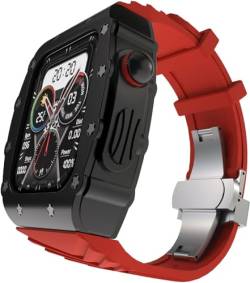 INFRI Uhrenarmband, 44 mm, 45 mm, Zinklegierung, Gummi-Uhrenarmband, für Apple Watch Ultra 8, 7, 6, 5, 4, SE-Serie, Schmetterlingsschnalle, Gummiband, Edelstahl-Gehäuse, Ersatzzubehör, 45 mm, Achat von INFRI