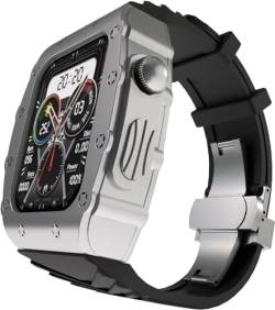 INFRI Uhrenarmband, 44 mm, 45 mm, Zinklegierung, Gummi-Uhrenarmband, für Apple Watch Ultra 8, 7, 6, 5, 4, SE-Serie, Schmetterlingsschnalle, Gummiband, Edelstahl-Gehäuse, Ersatzzubehör, 45 mm, Achat von INFRI