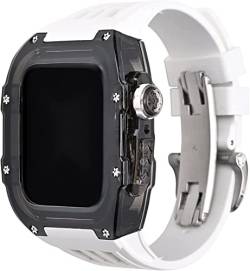 INFRI Vollständig transparente Hülle mit Fluorkautschuk-Uhrenarmband-Modifikationsset, für Apple Watch Ultra 49 mm, 8, 7, 45 mm, modifiziertes Gehäuse, transparente Lünette, für iWatch SE 6, 5, 4, 44 von INFRI