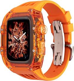 INFRI Vollständig transparente Hülle mit Fluorkautschuk-Uhrenarmband-Modifikationsset, für Apple Watch Ultra 49 mm, 8, 7, 45 mm, modifiziertes Gehäuse, transparente Lünette, für iWatch SE 6, 5, 4, 44 von INFRI