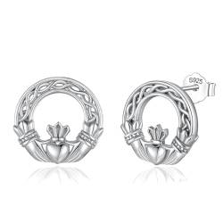 INFUSEU Claddagh Ohrringe, 925 Sterling Silber Irischer Ohrstecker Irish Keltischer Knot Schmuck Schöne Ohrringe Geschenke für Mädchen Frauen von INFUSEU