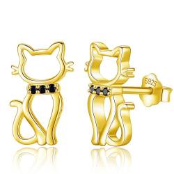 INFUSEU Katzen Ohrringe, 925 Sterling Silber 18K Gold Katze Süßer Ohrstecker Schöner Haustier Tier Schmuck Winziger Knorpel Ohrring Geschenke für Mädchen Frauen von INFUSEU