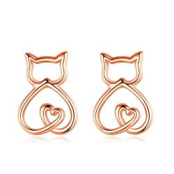 INFUSEU Ohrringe Katzen, 925 Sterling Silber Rose Gold Katze Ohrringe für Damen Süße Ohrstecker Katze Schmuck Hübscher Haustier Tier Winziger Knorpel Geschenke für Katzenliebhaber von INFUSEU