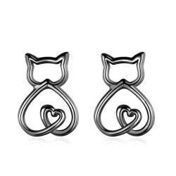 INFUSEU Ohrringe Katzen, 925 Sterling Silber Schwarz Katze Ohrringe für Damen Süße Ohrstecker Katze Schmuck Hübscher Haustier Tier Winziger Knorpel Ohrring Geschenke für Katzenliebhaber von INFUSEU