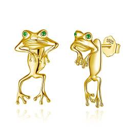 INFUSEU Two Way Tier Ohrringe, 3d Tier Frosch Schmuck 925 Sterling Silber Zweiseitiger Frosch Ohrring Meditierender Niedliche Tierschmuck Für Frauen von INFUSEU